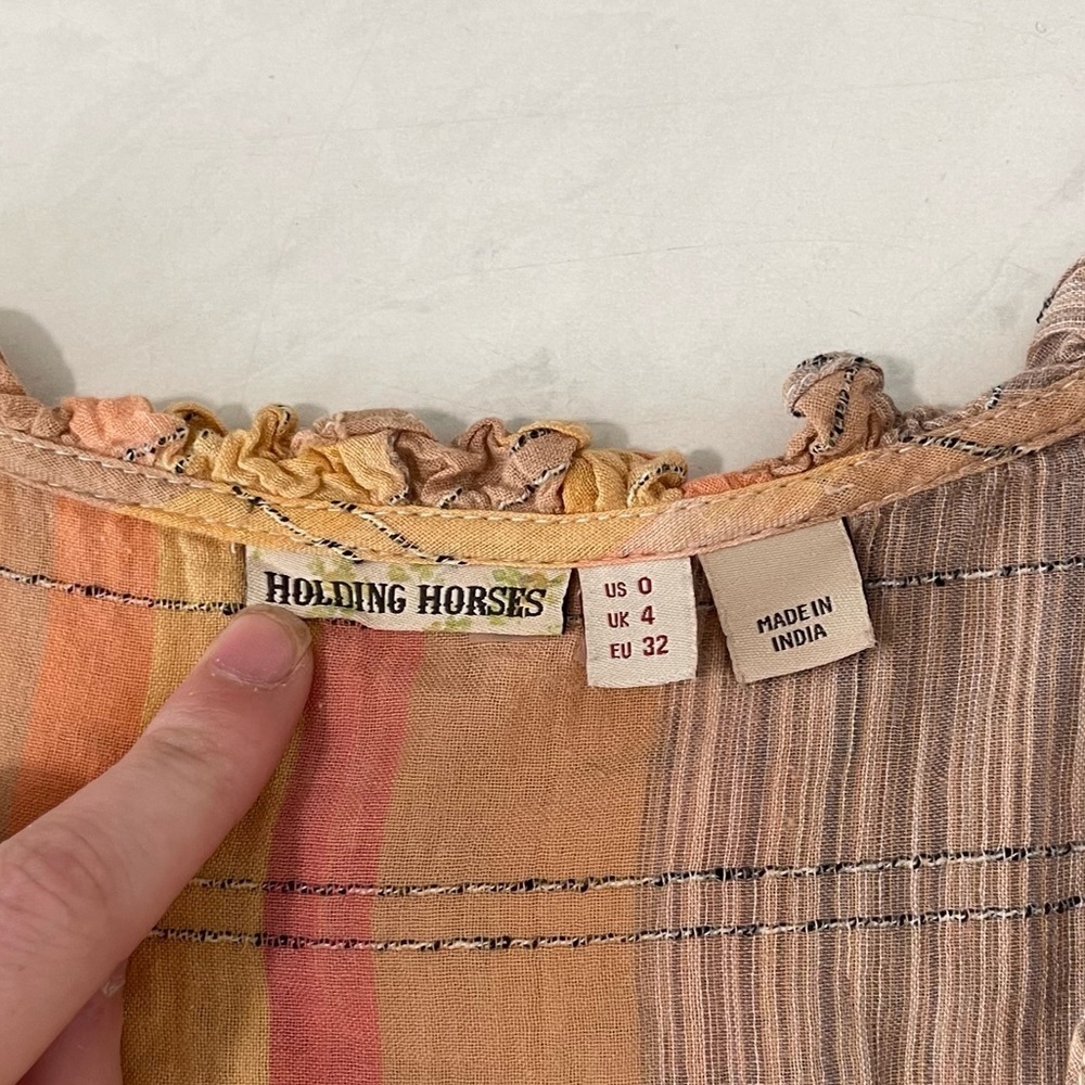 Anthropologie Holding Horses Orange Pink Plaid Faye Tank Top Size 0 - Picture 5 of 7